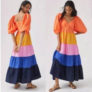 FARM Rio tiered colorblocked maxi dress